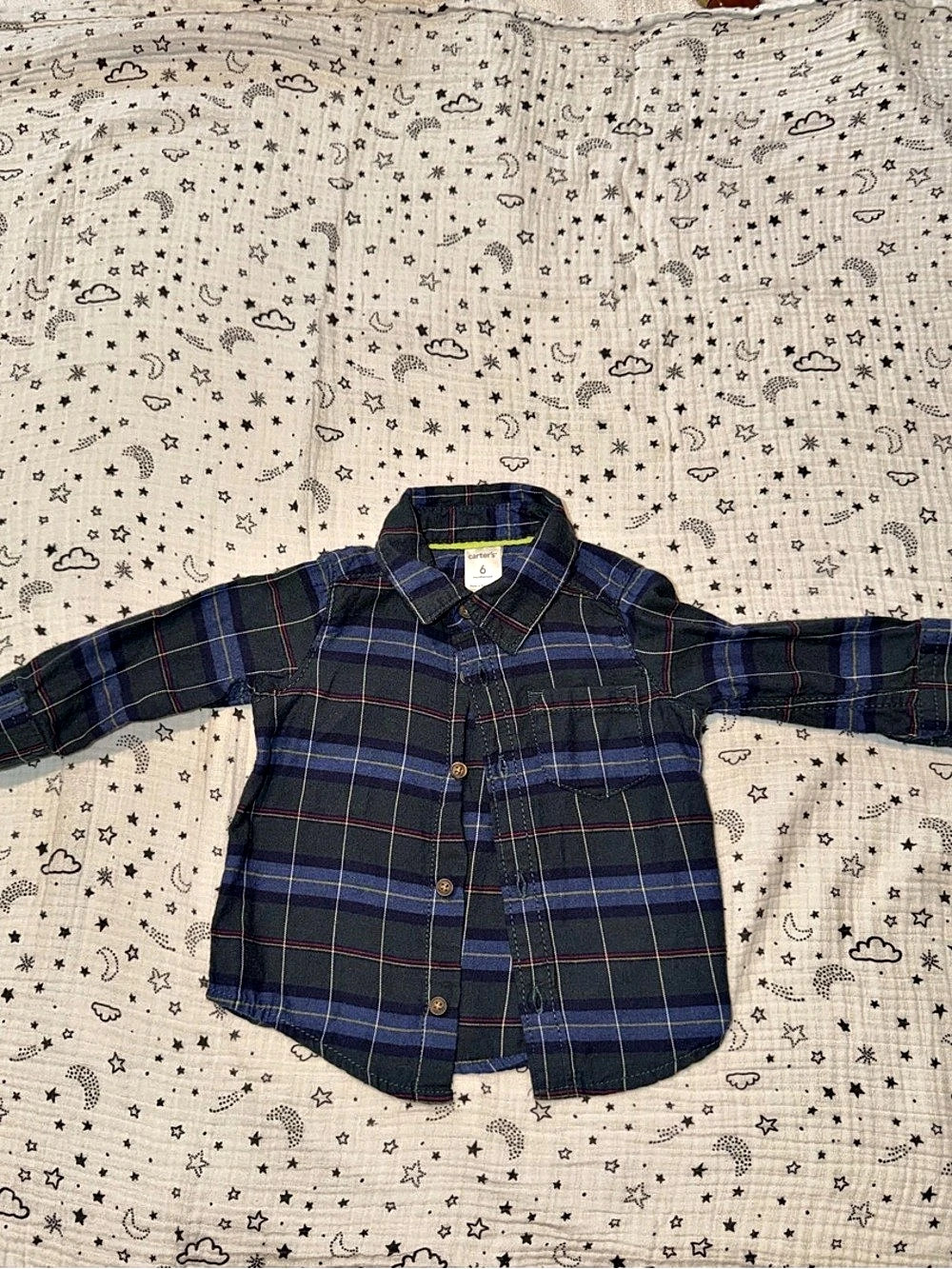 Carter's Plaid Button Down Shirt in Blue & Green Size 6M Like New